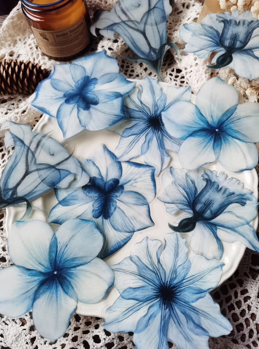 Large Blue Watercolour Floral Stickers